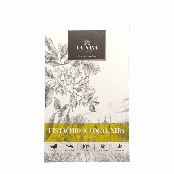 La Naya Chocolate | weiße Schokolade | Pistazien & Kakaonibs
